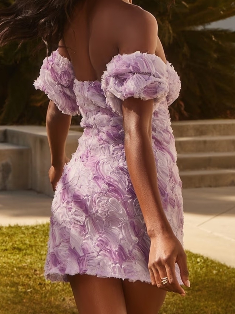 PrettyLittleThing Lilac Off-Shoulder Puff Sleeve Mini Dress